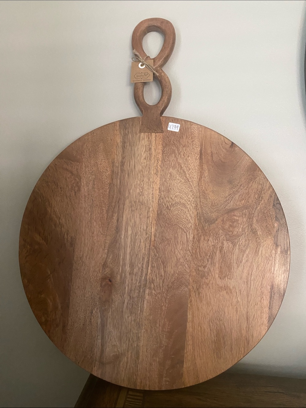 Mud Pie Large Round Wood Serving/Charcuterie Board - Brown NWT